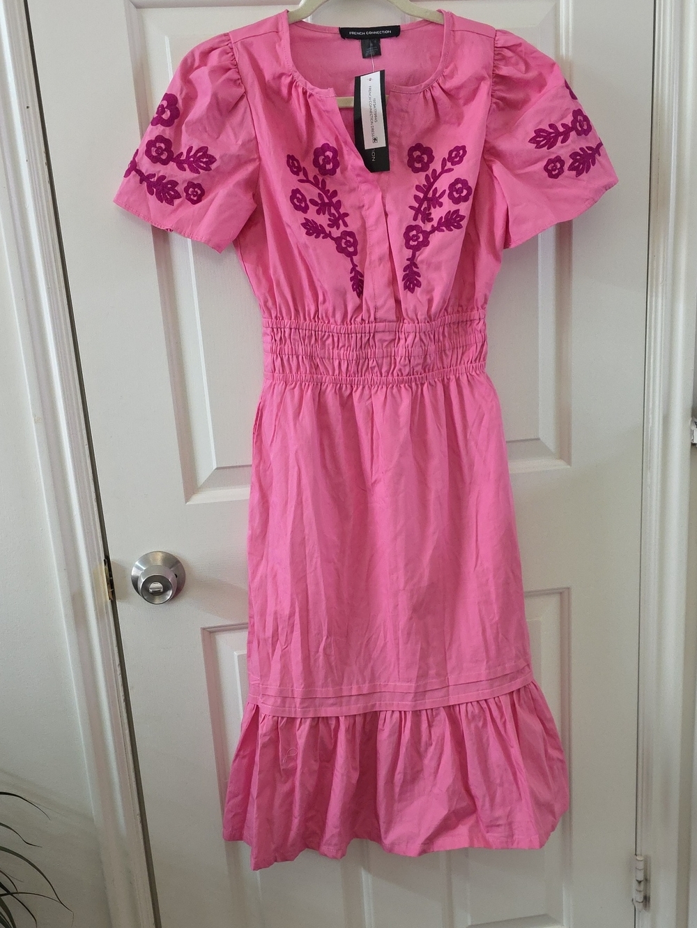 French Connection Hot Pink Floral Embroidered Dress Xs